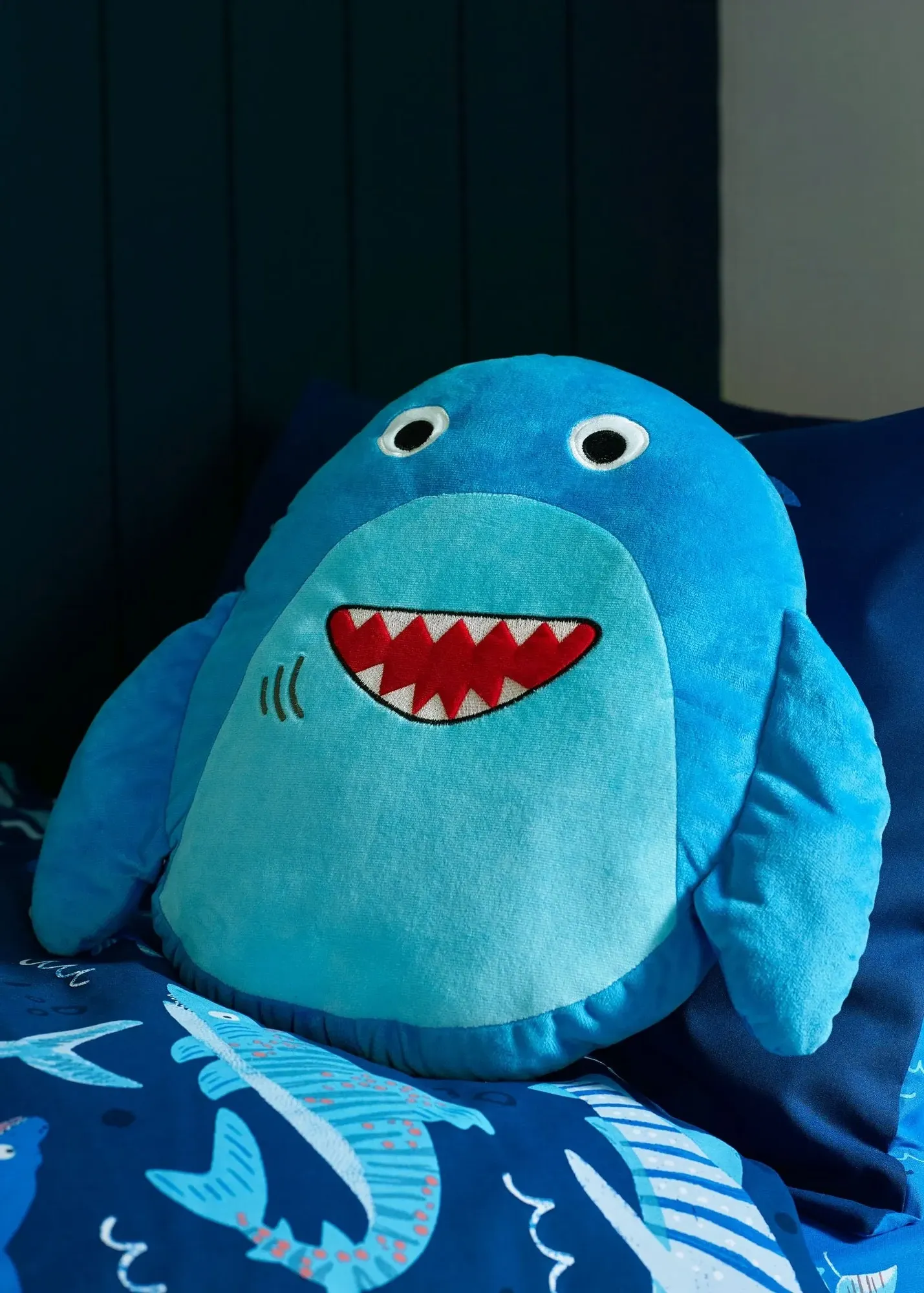 Sheldon the Shark 3D Shaped Cushion - Navy, Polyester product