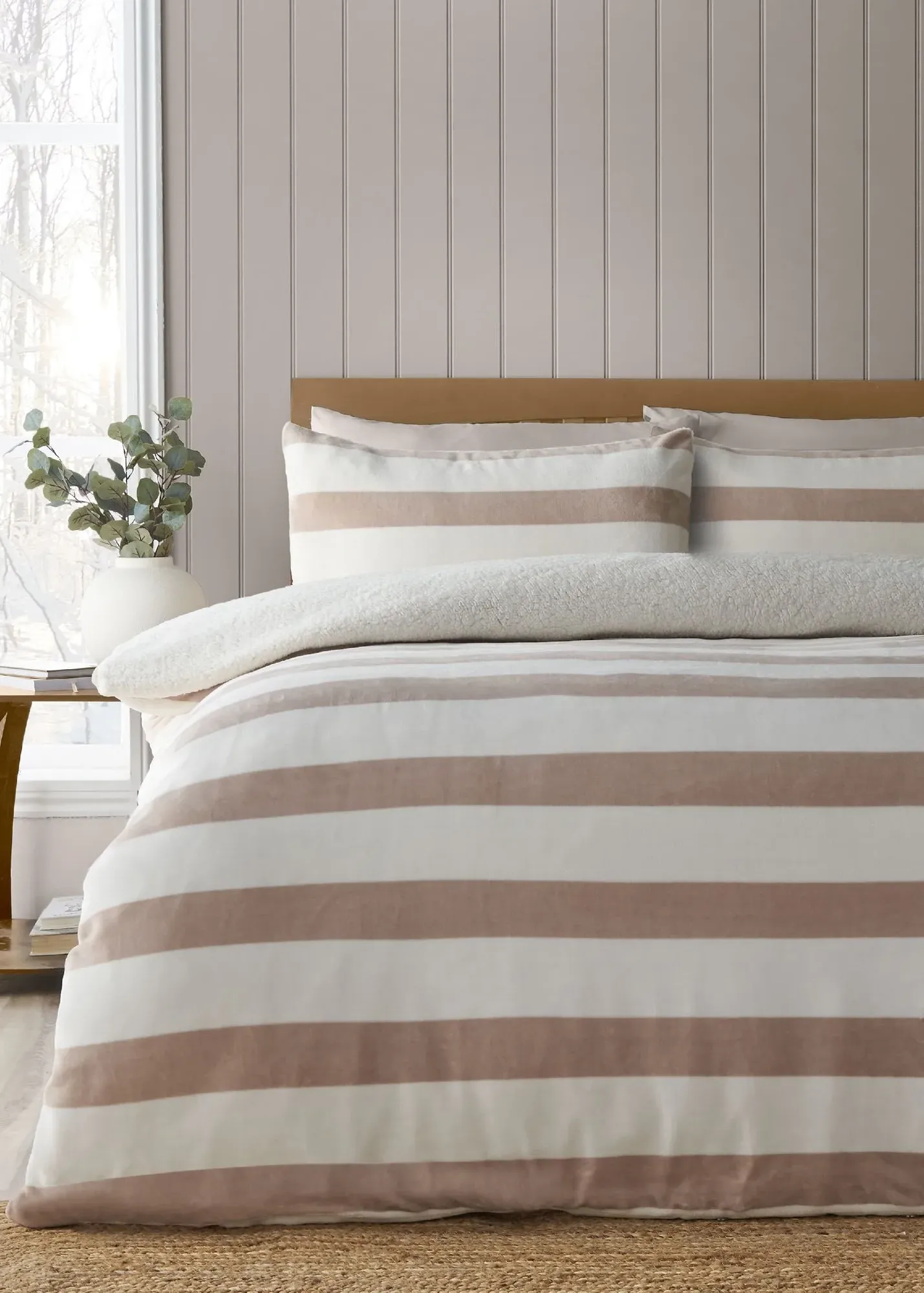 Sherpa Stripe Single Duvet Cover Set - Natural product