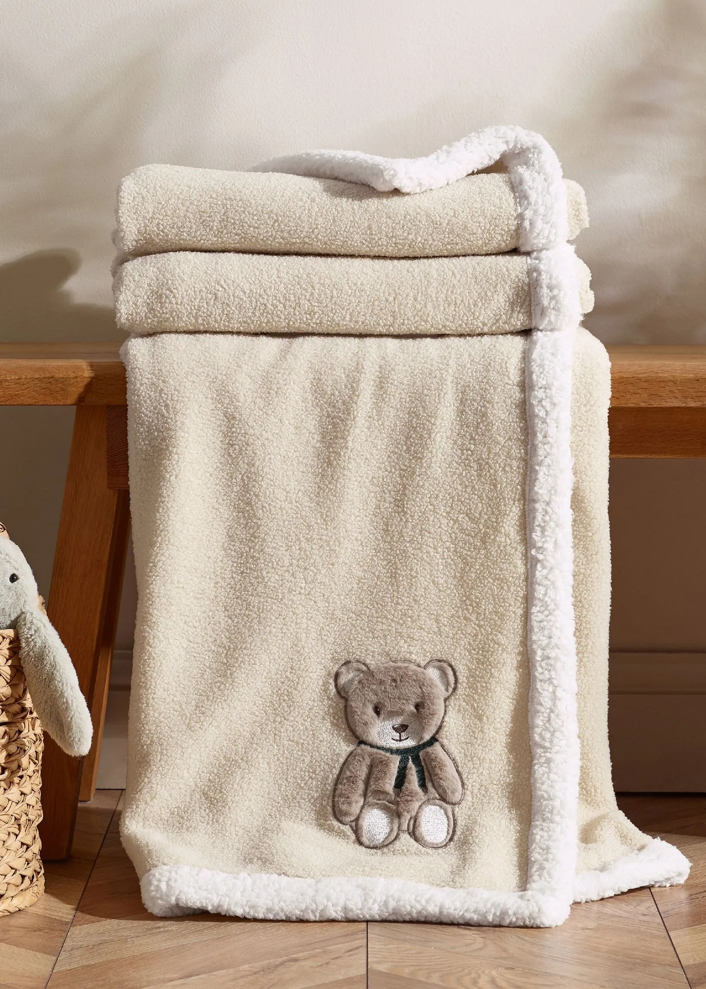 Sherpa Teddy Bear Fleece Blanket Throw - Natural, Boucle product