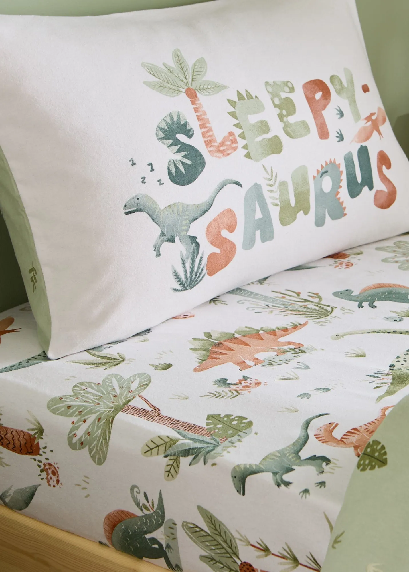 Sleepy Saurus Dino Junior Fitted Sheet - Cream, Brushed Cotton product