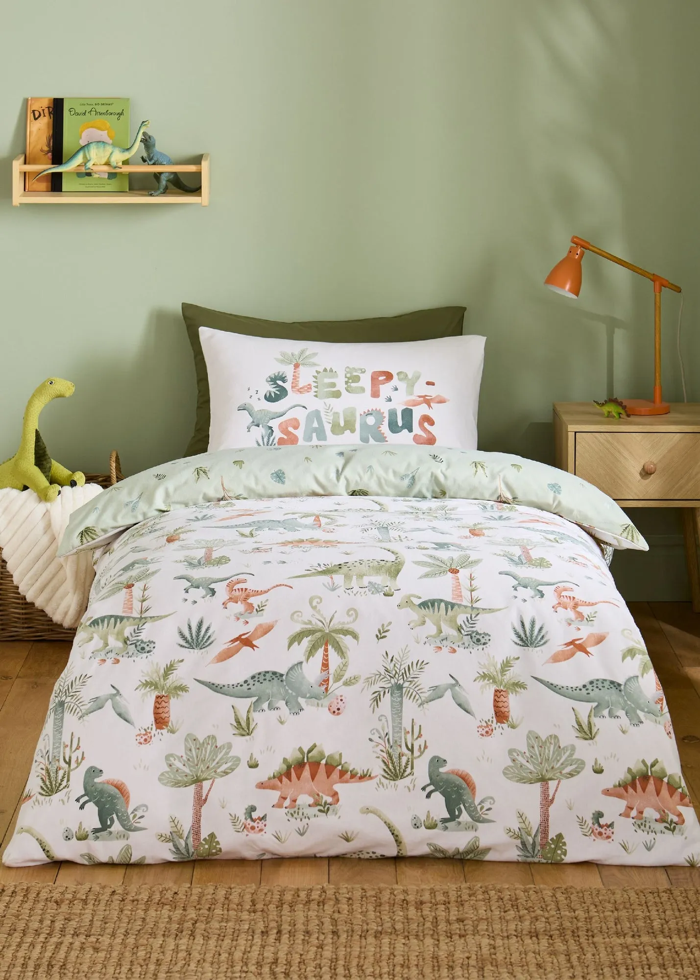 Sleepy Saurus Dino Junior Reversible Duvet Cover Set - Cream, Brushed Cotton product