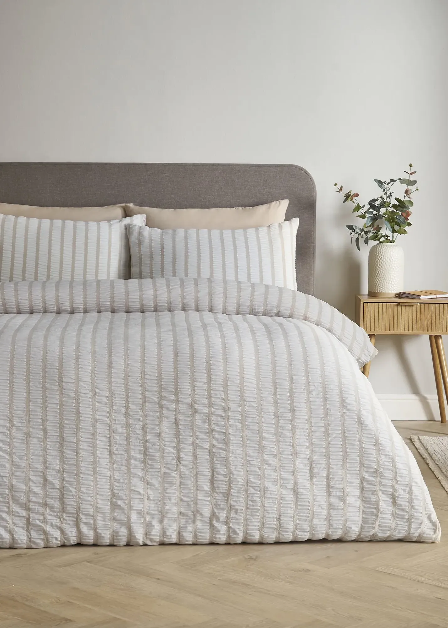 So Soft Seersucker Stripe Single Duvet Cover Set - Natural, Polyester product