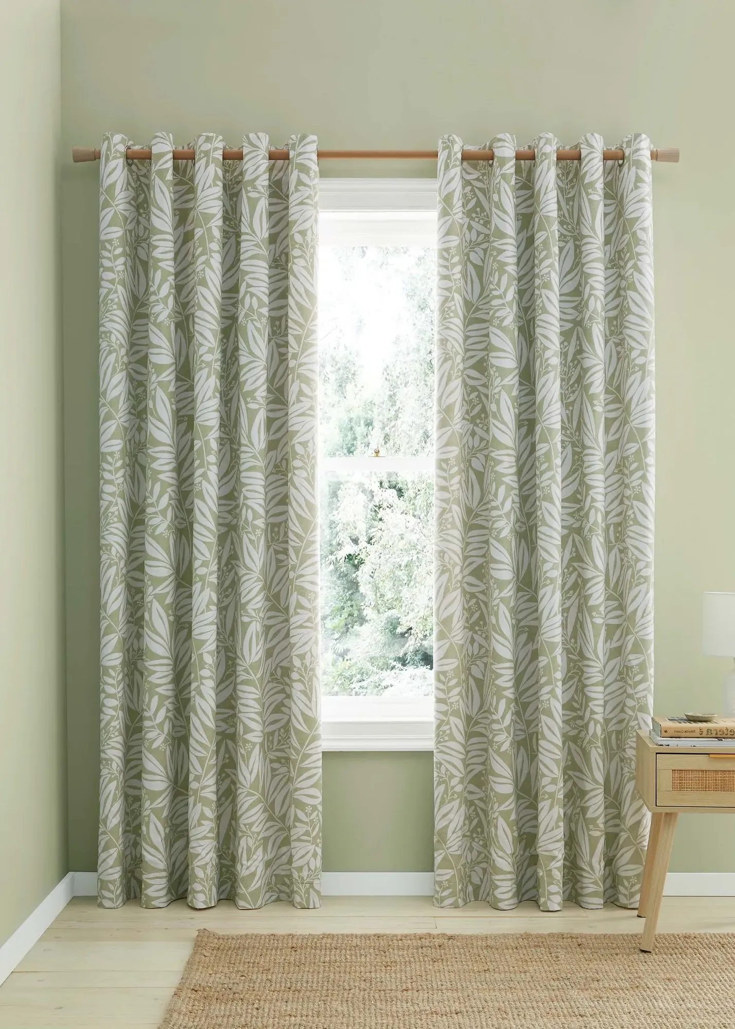 Sorrel Leaf Fully Reversible Eyelet Curtains 66w x 90d - Green product