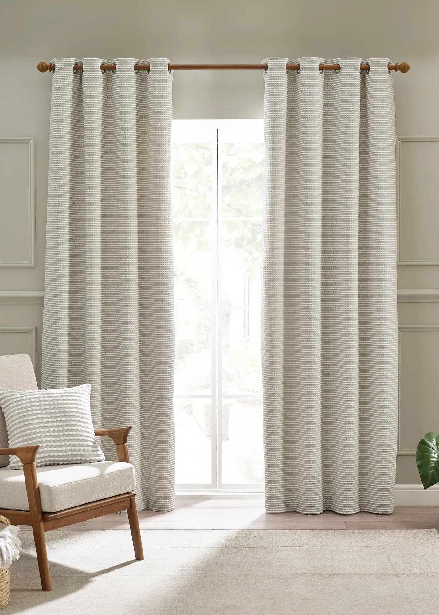 Stab Stitch Lined Eyelet Curtains 46w x 54d - Natural, Polyester product