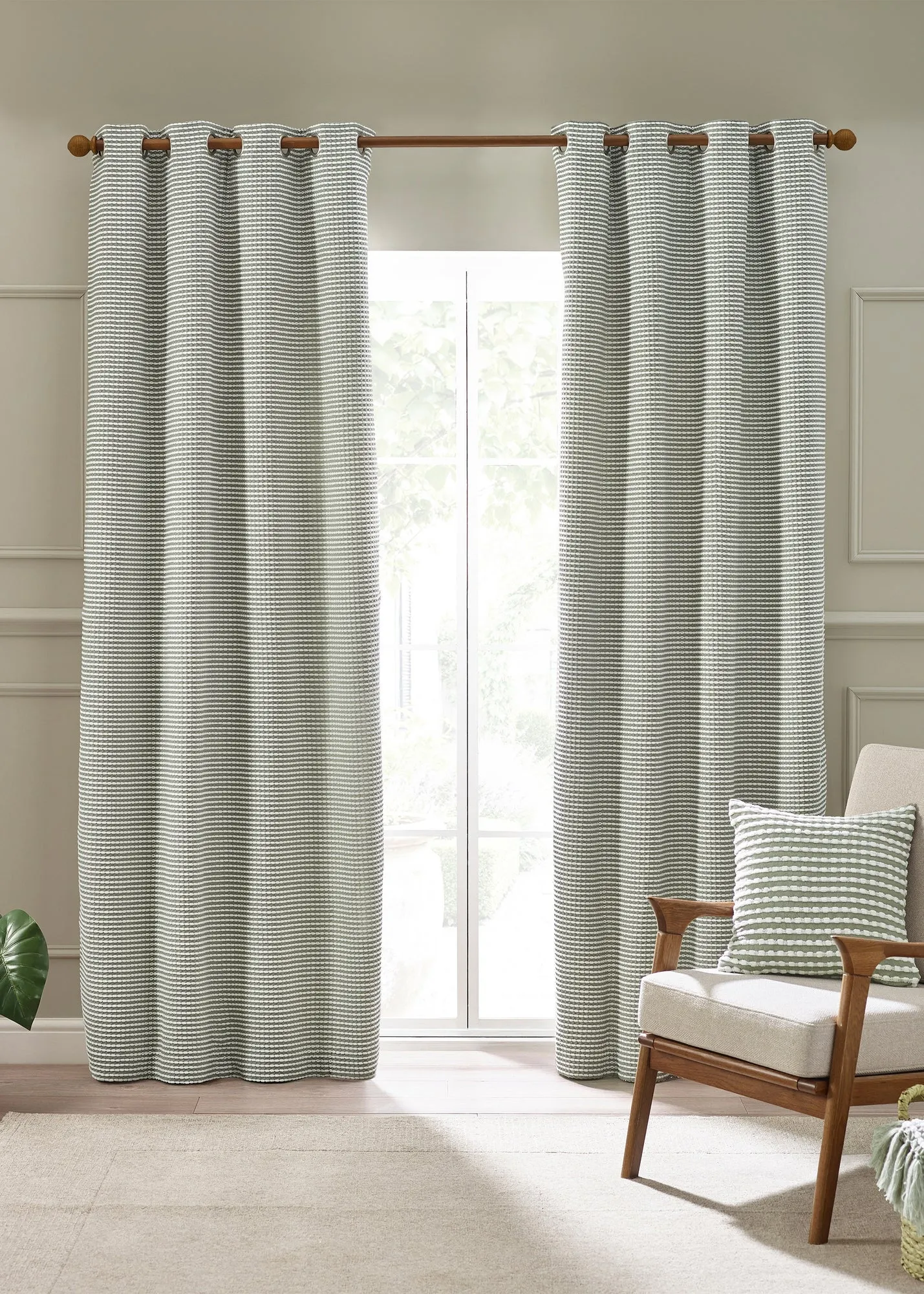Stab Stitch Lined Eyelet Curtains 46x54" - Green, Polyester product