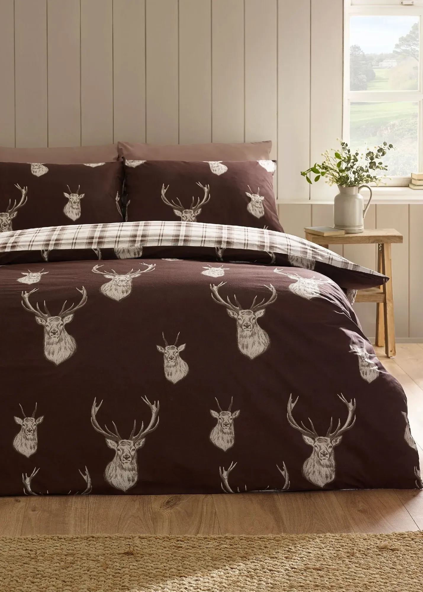 Stag Check Single Reversible Duvet Cover Set - Brown product