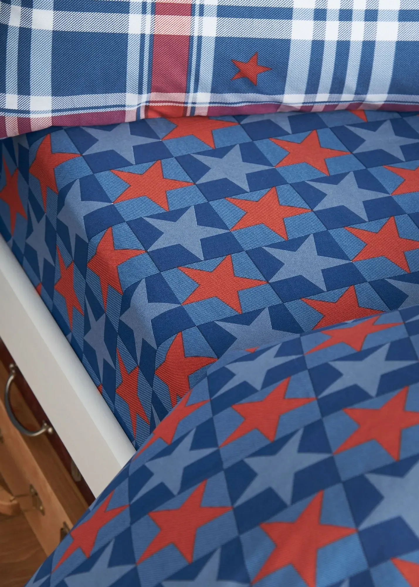 Stars and Check Single Fitted Sheet - Blue, Polyester product