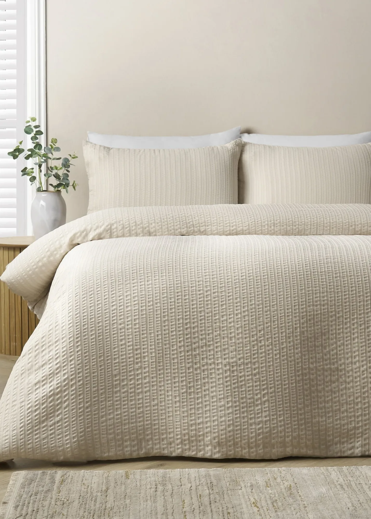 Stripe Seersucker Single Duvet Cover Set - Natural, Polyester product
