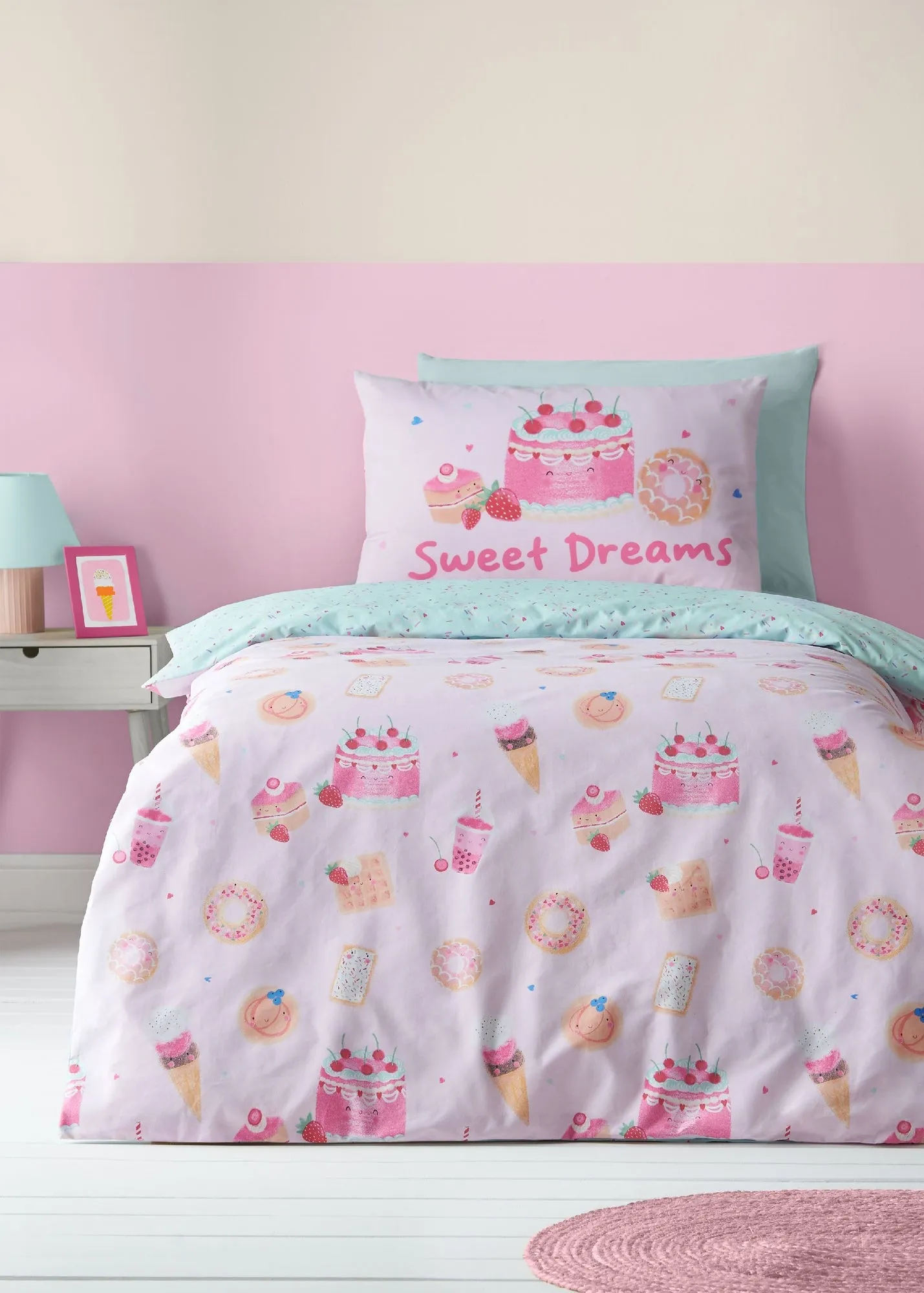Sweet Treats Reversible Double Duvet Cover Set - Pink, Polyester product