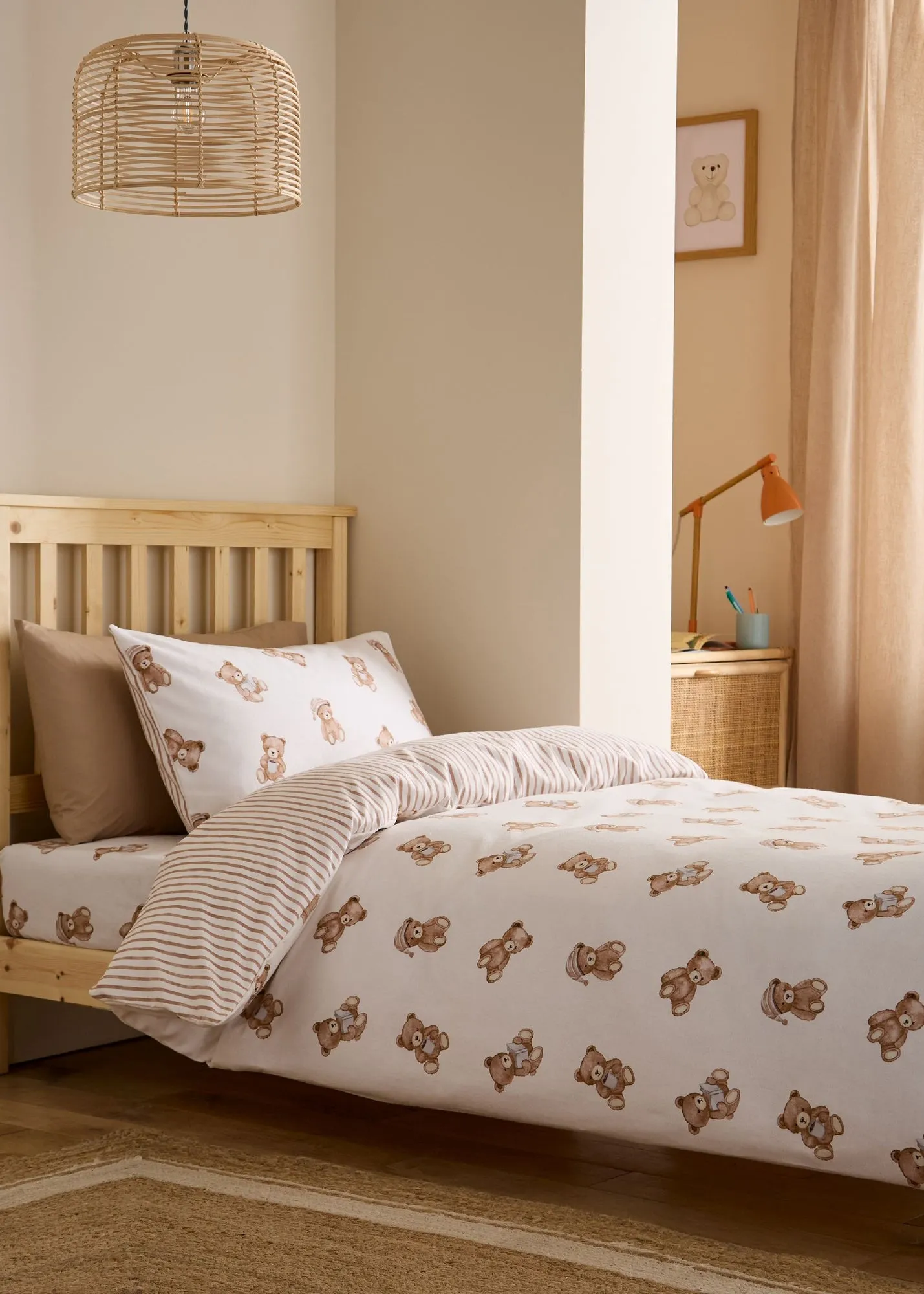 Teddy Bear Junior Reversible Duvet Cover Set - Cream, Brushed Cotton product