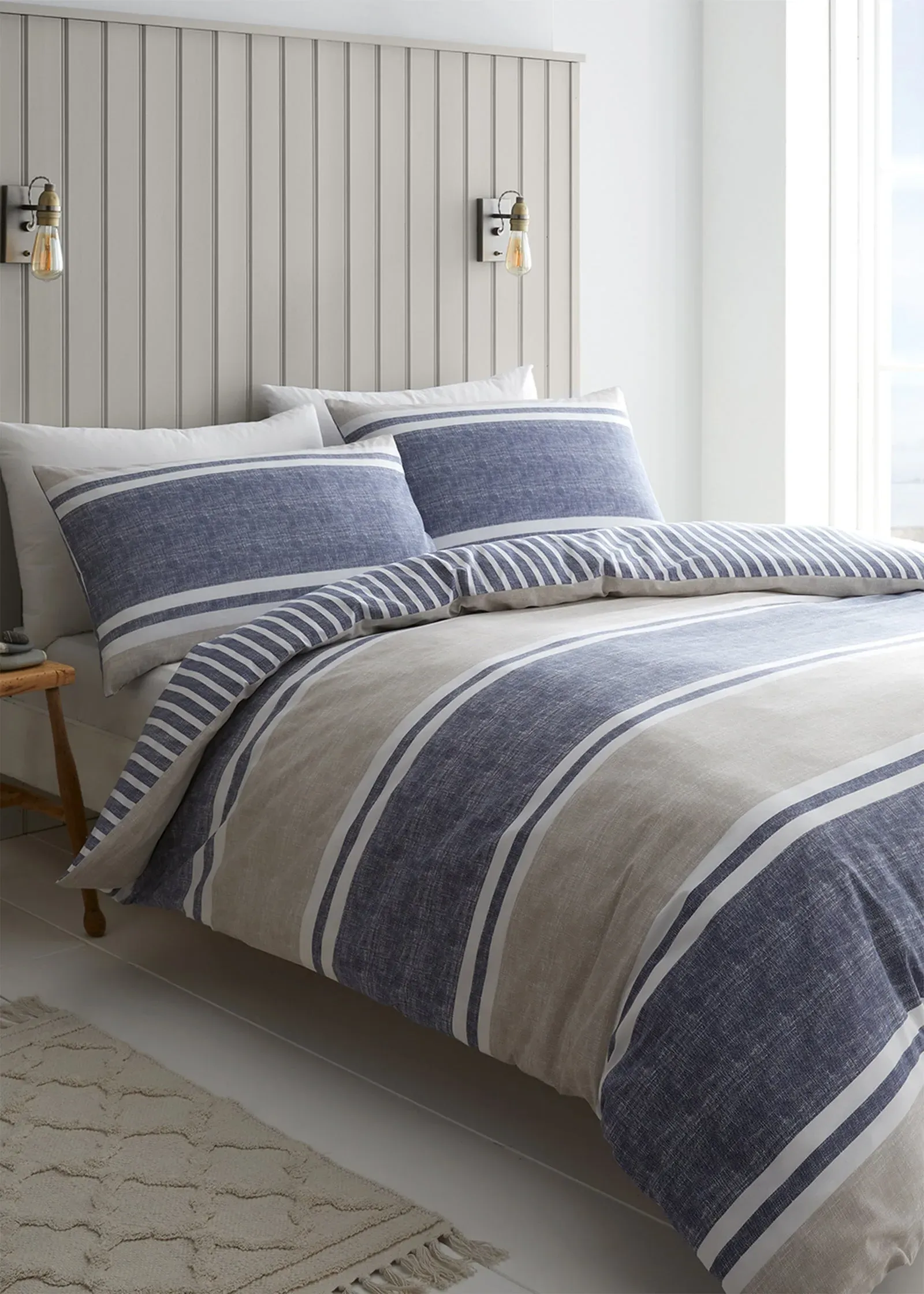 Textured Banded Stripe Single Reversible Duvet Cover Set - Blue product