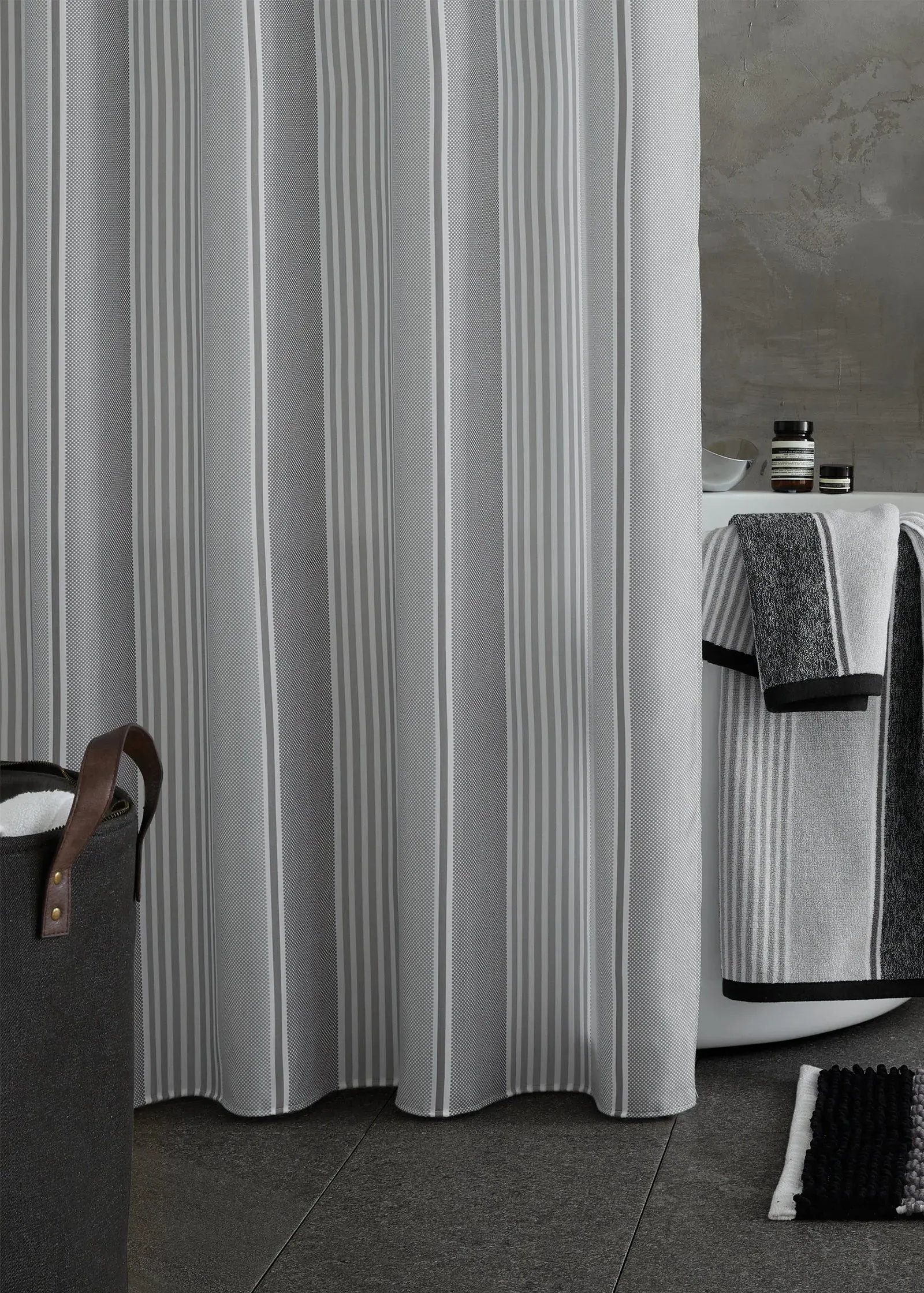 Textured Stripe Shower Curtain with Eyelets - Grey, Polyester product