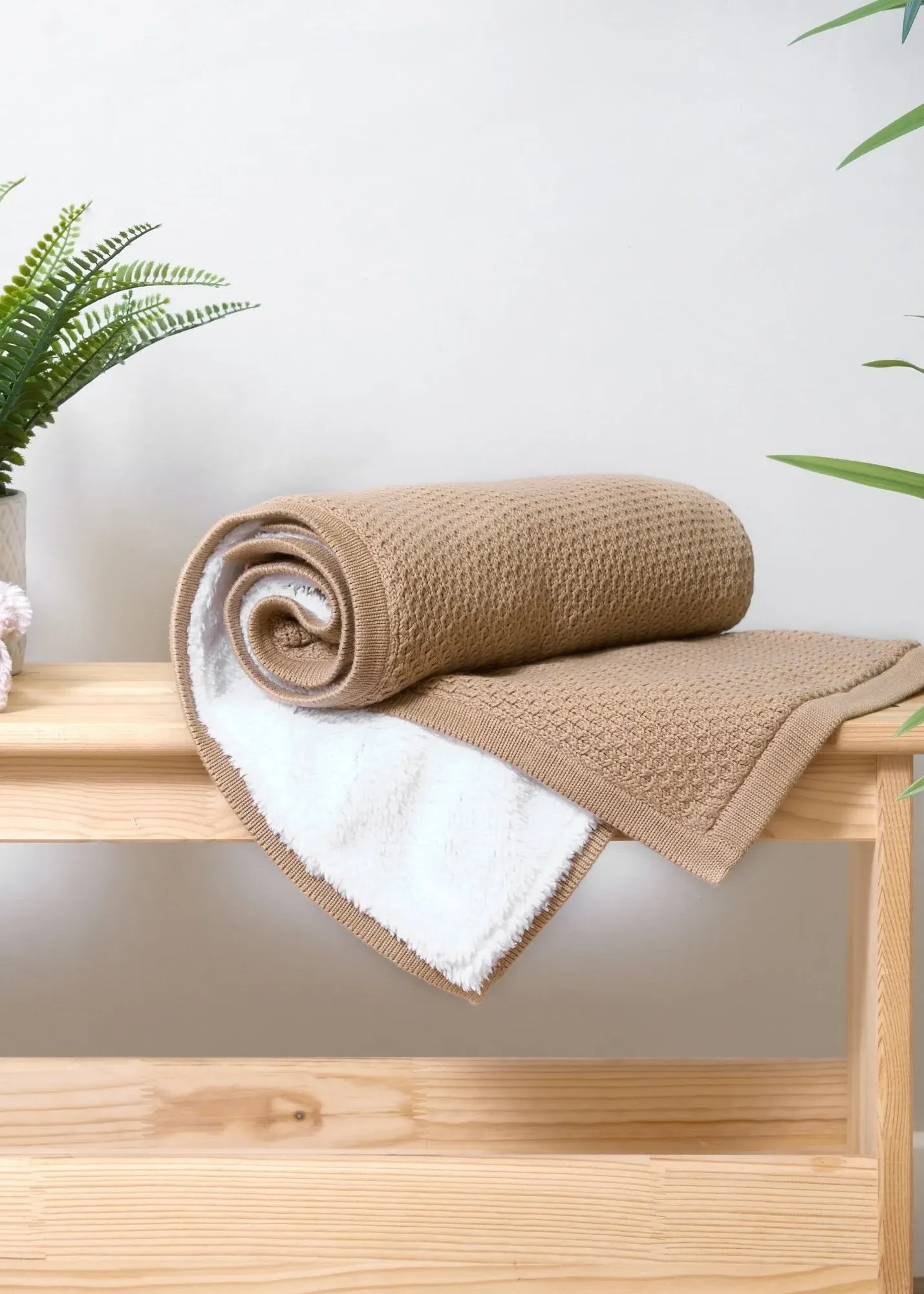 Organic Knit Sherpa Blanket - Brown, Cotton product
