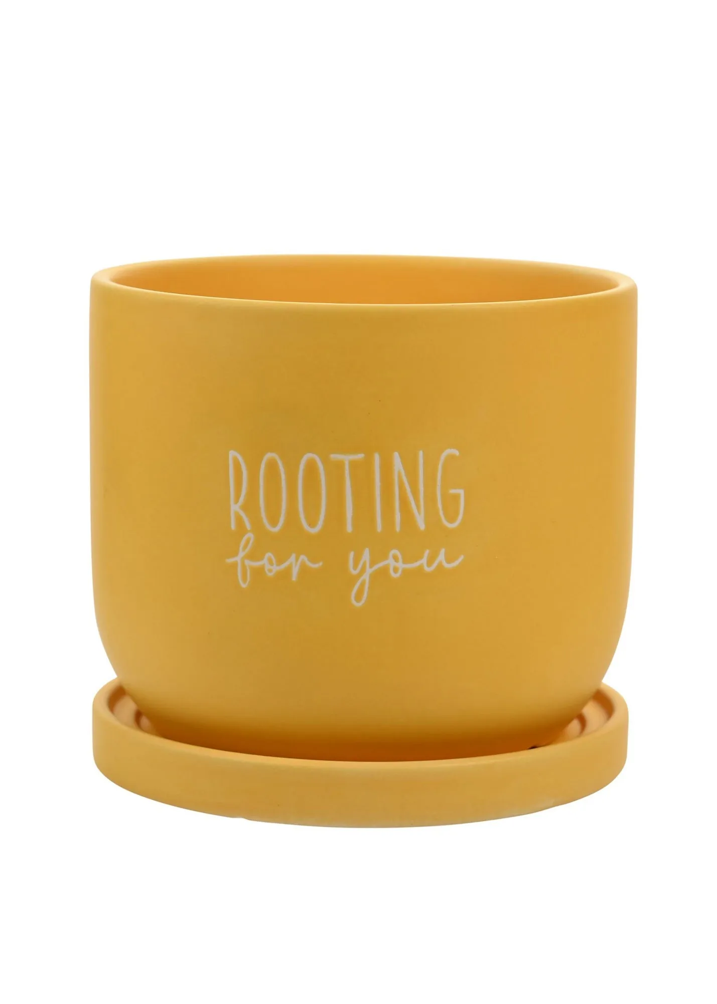 Rooting For You Ceramic Plant Pot with Drip Tray - Yellow product