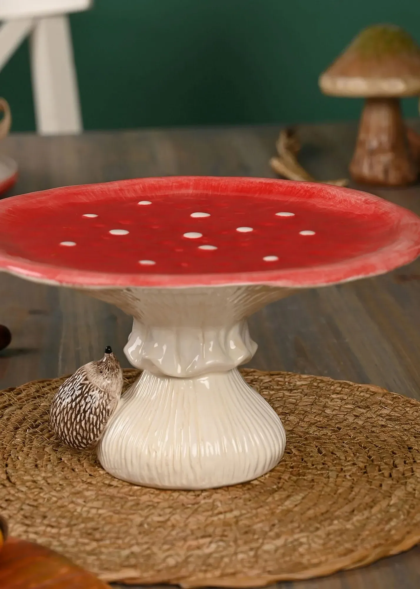 Toadstool & Hedgehog Cake Stand - Red, Ceramic product