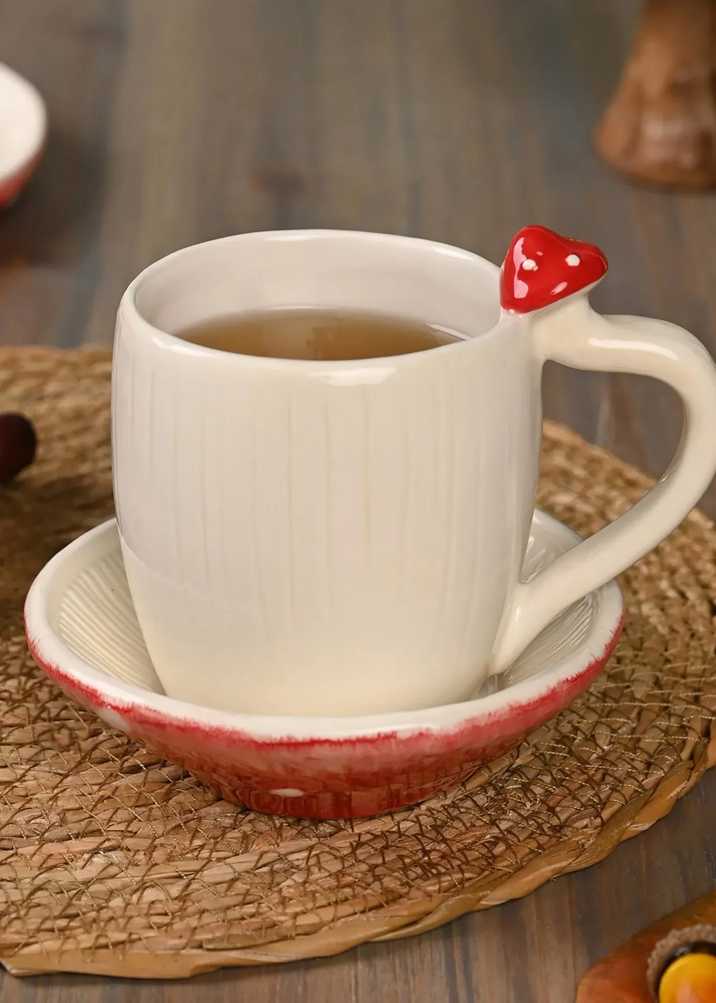 Toadstool Mug & Saucer - White, Ceramic product