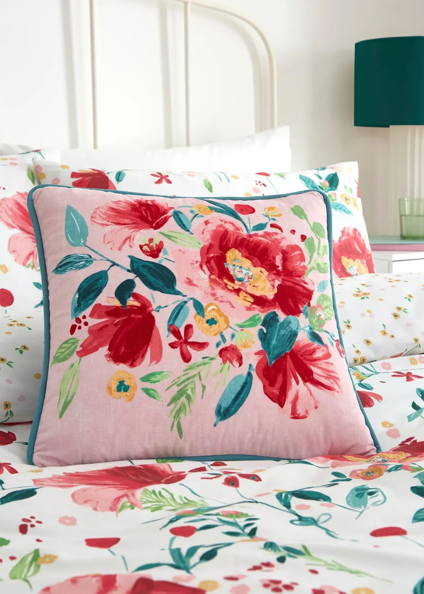 Abstract Poppy Filled Cushion - Red, Velvet product