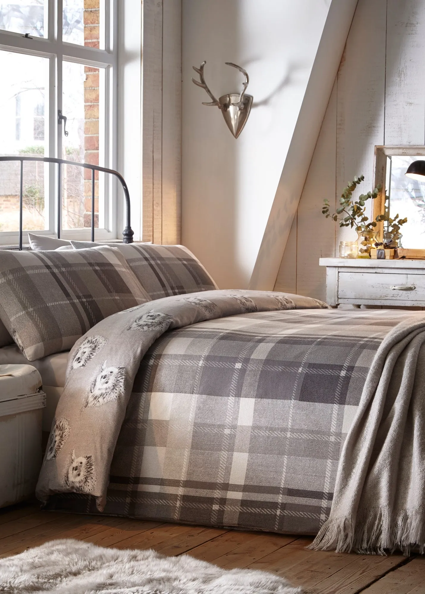 Colville Check Single Duvet Cover Set - Grey, Brushed Cotton product