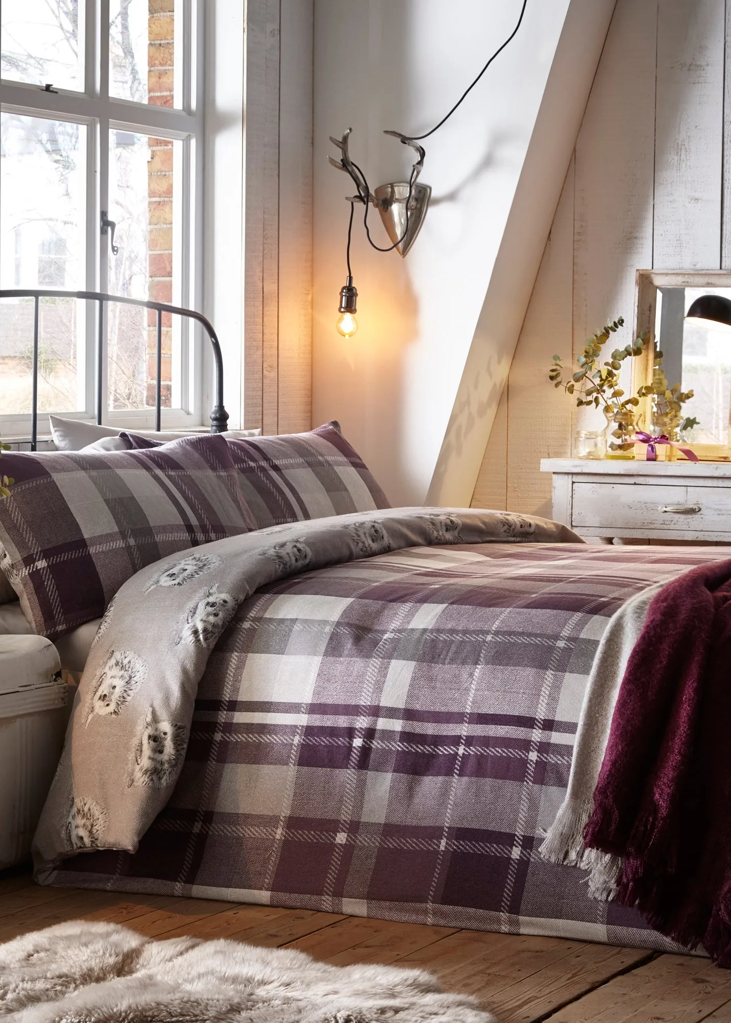 Colville Check Single Duvet Cover Set - Purple, Brushed Cotton product