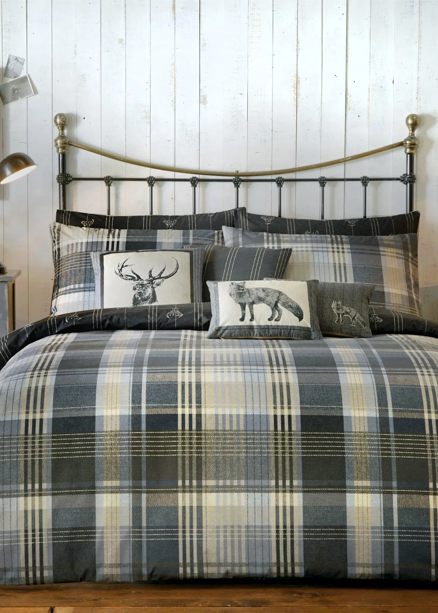 Connolly Check Single Duvet Cover Set - Charcoal, Brushed Cotton product