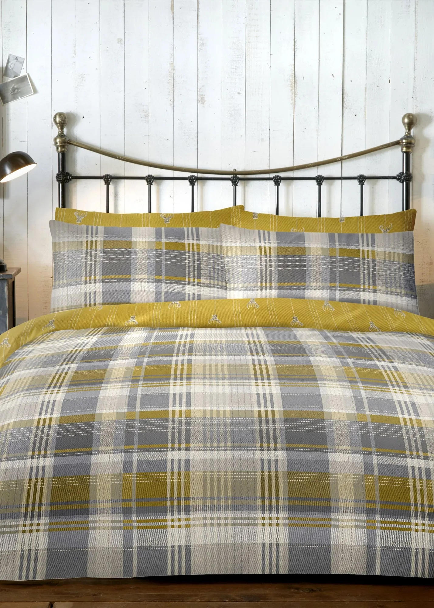 Connolly Check Single Duvet Cover Set - Yellow, Brushed Cotton product