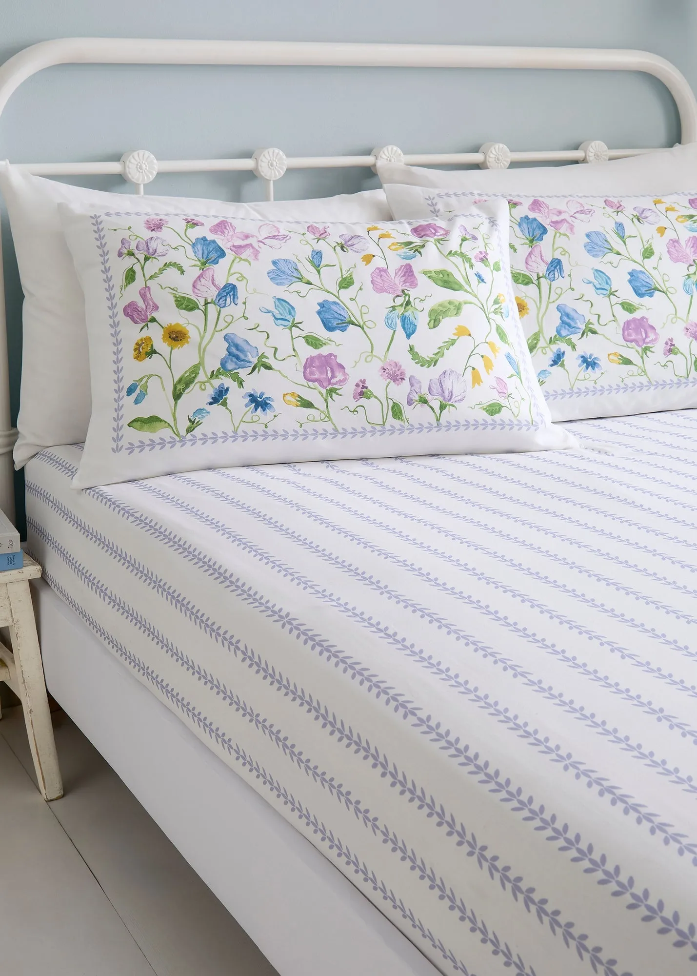 Sweetpea Floral Single Fitted Bed Sheet - Lilac, Cotton product