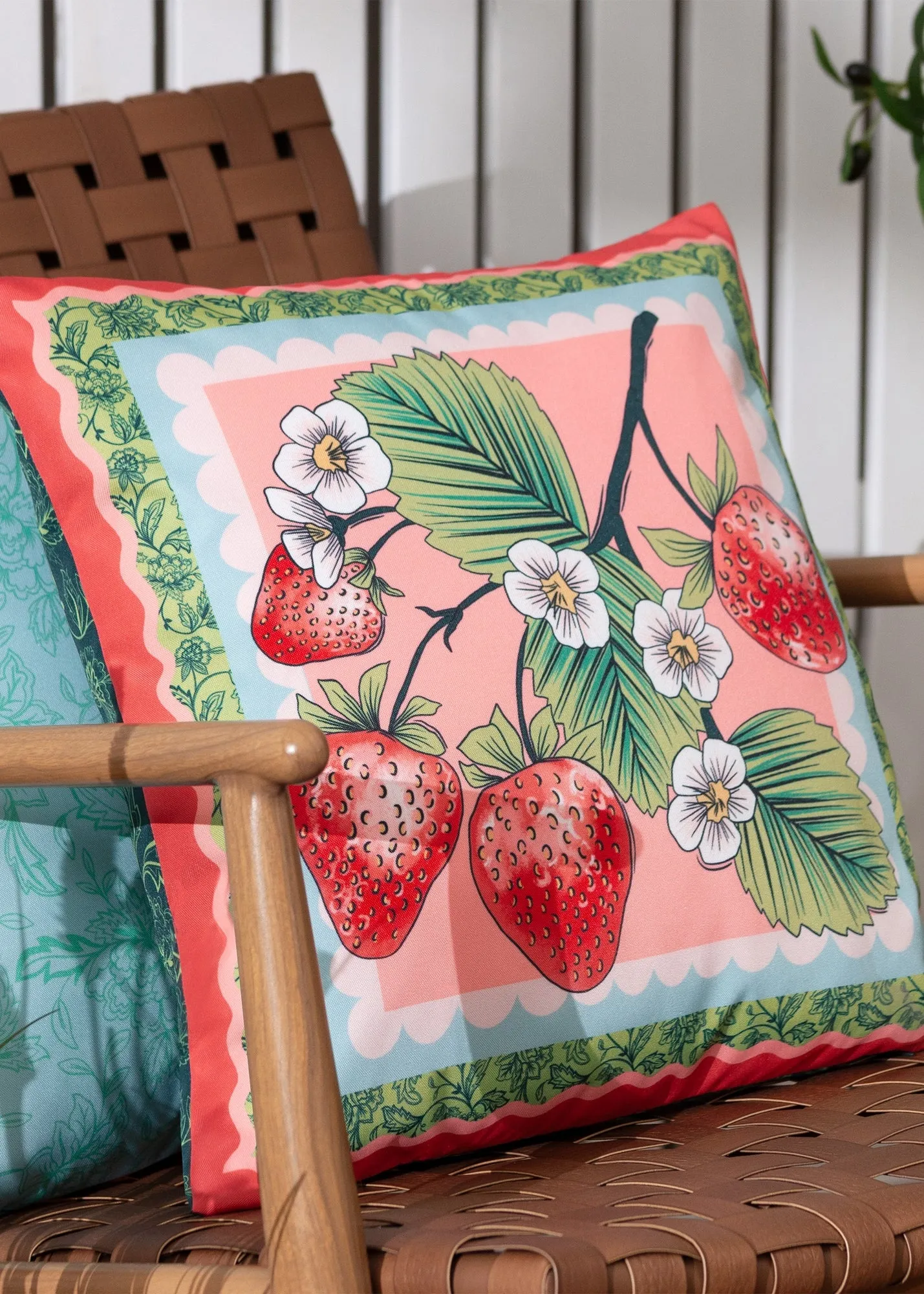 Anemone Strawberries Printed Outdoor Cushion - Multi, Polyester product