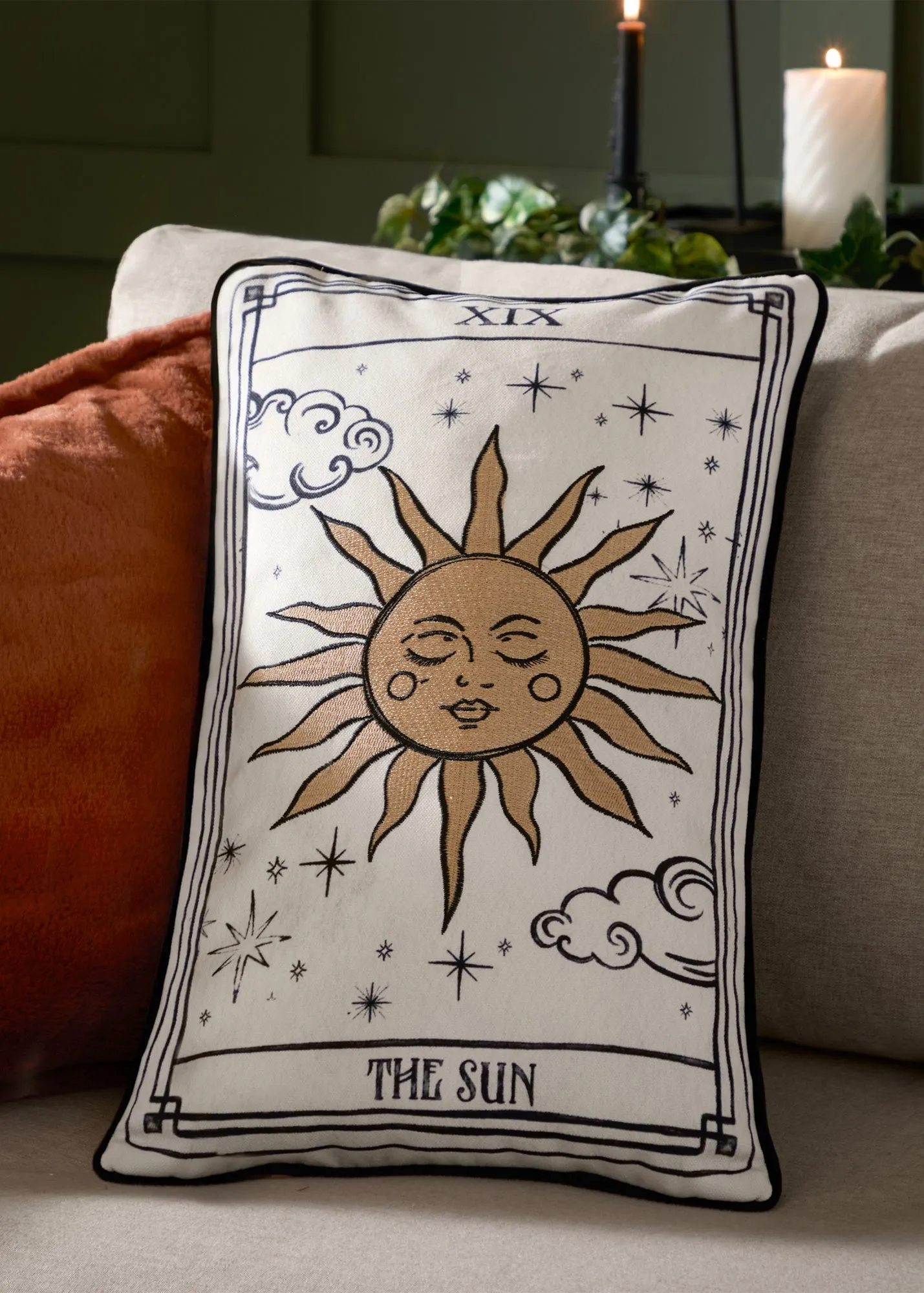 Celestial Stories Embroidered Velvet Cushion - White product