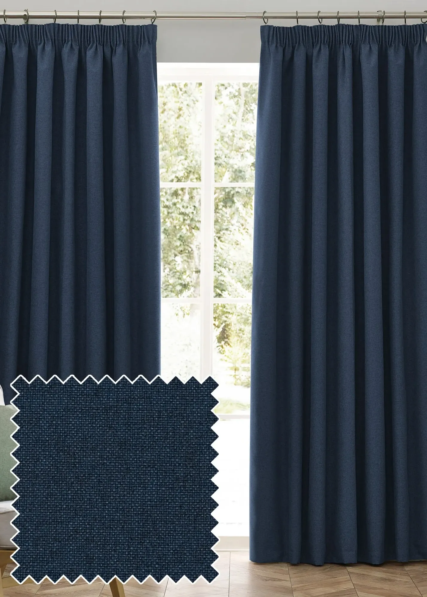 Dawn Blackout Thermal Pencil Pleat Curtains - Blue, Polyester product