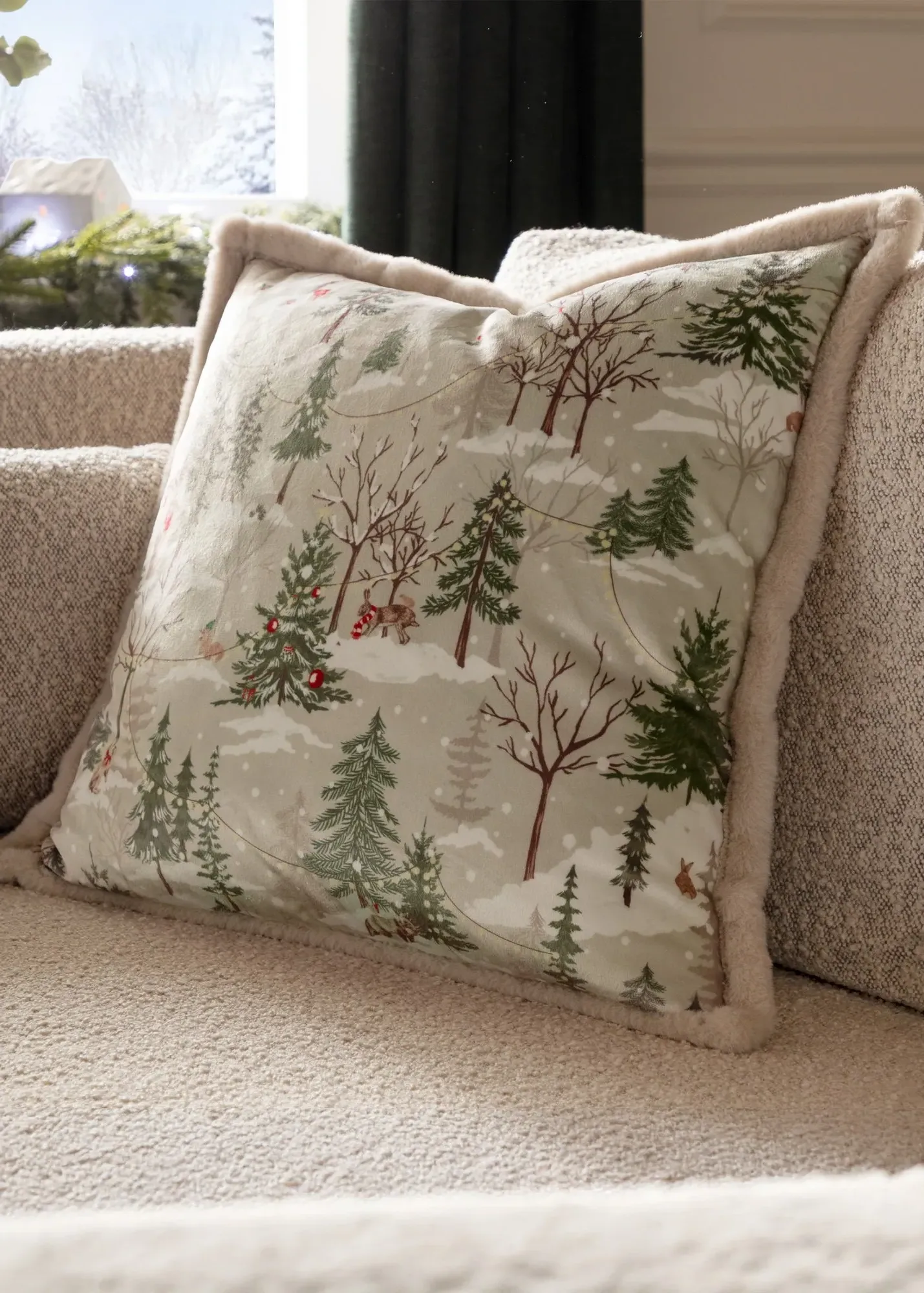 Forest Festivities Velvet Cushion - Natural product
