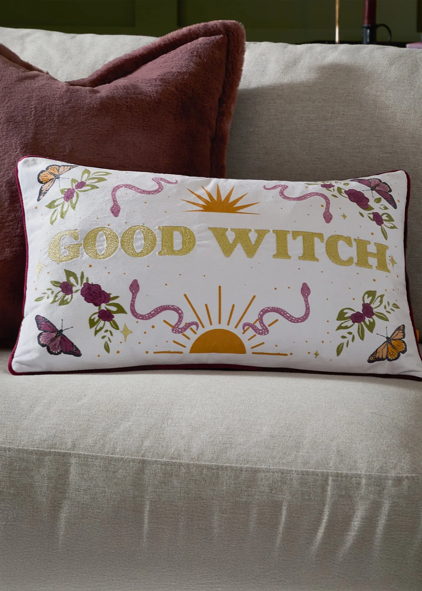 Good Witch Embroidered Velvet Cushion - White product