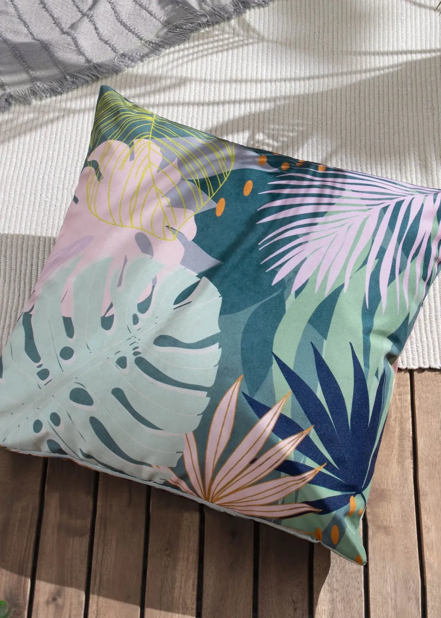 Leafy Reversible Outdoor Filled Cushion - Blue, Polyester product