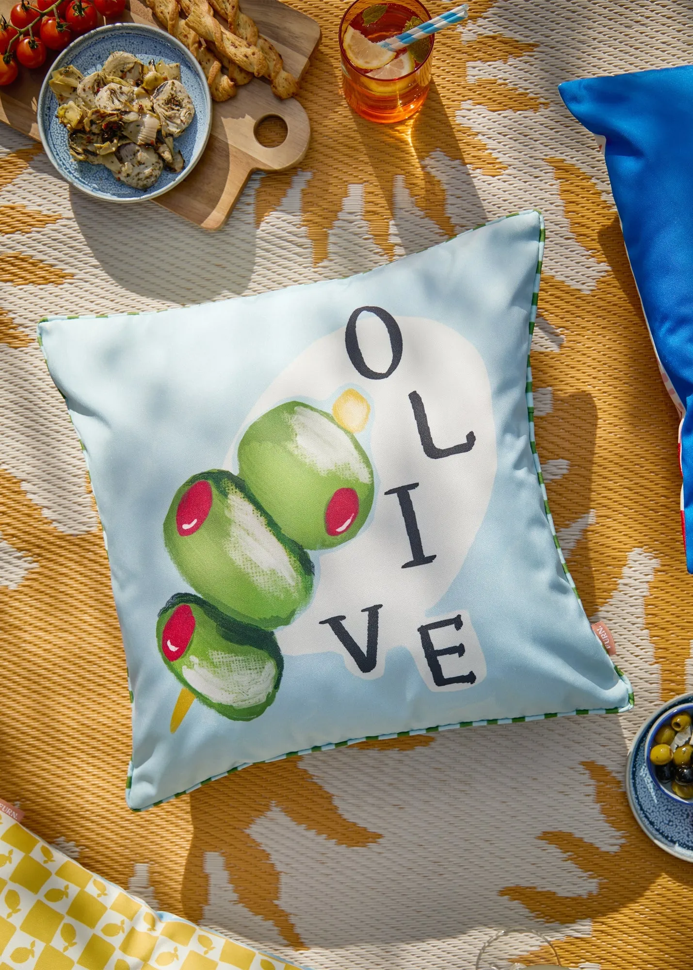 Mediterranean Outdoor Square Cushion Reversible - Green, Polyester product