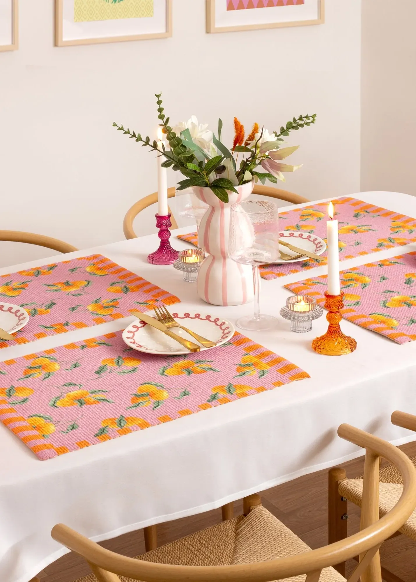 Oranges Set of 4 Table Placemats - Pink, Polyester product