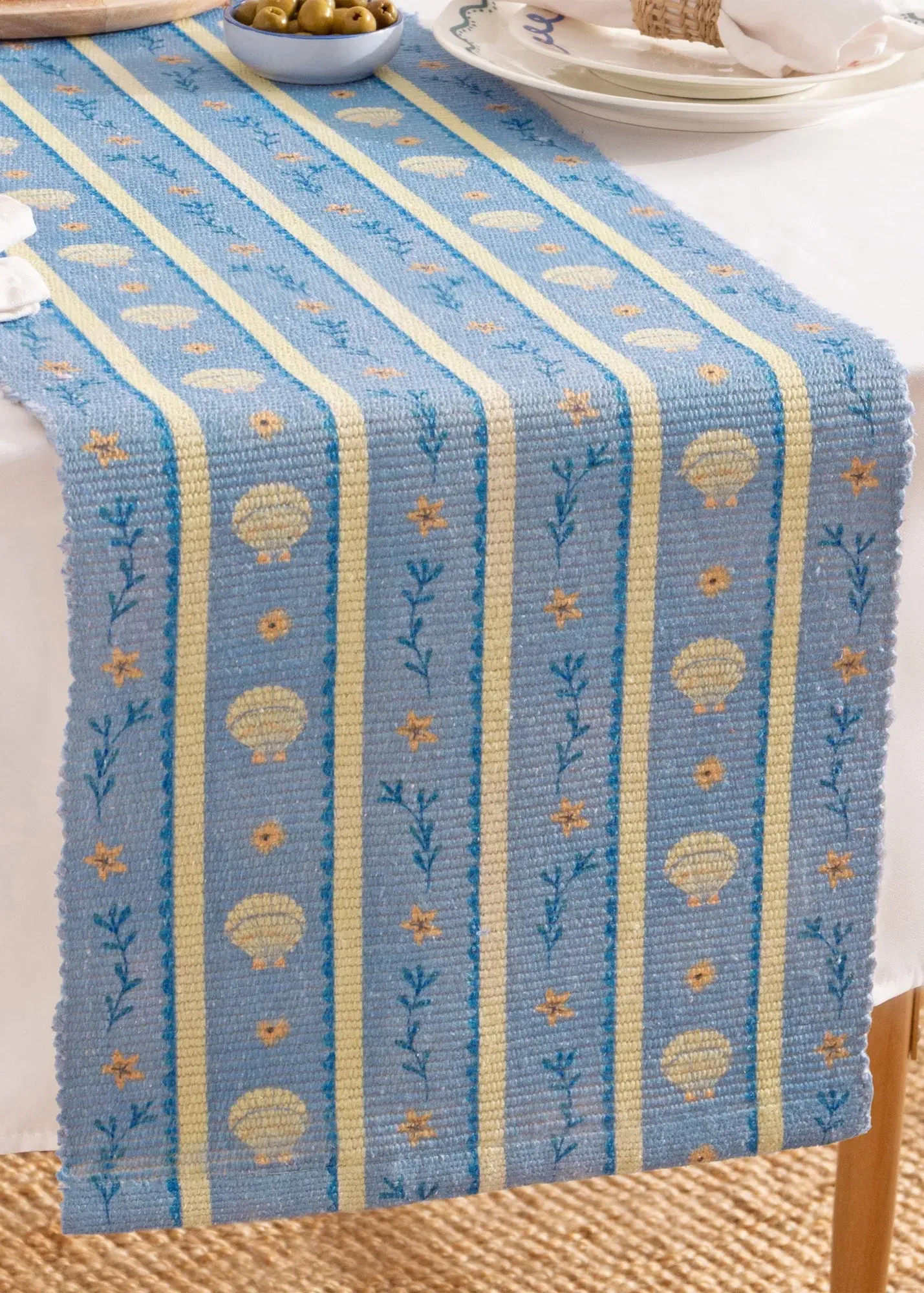 Sea Shells Indoor/Outdoor Table Runner - Blue, Polyester product