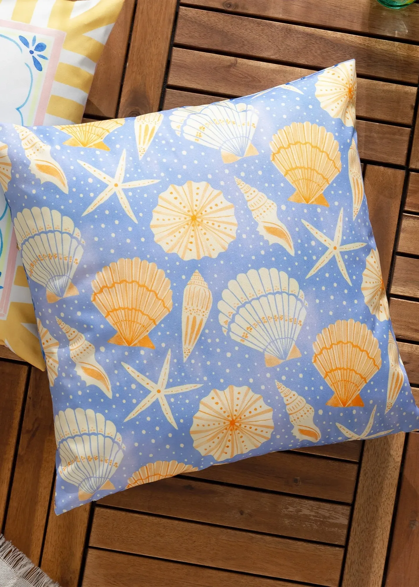 Sea Shells Printed Outdoor Cushion - Blue, Polyester product
