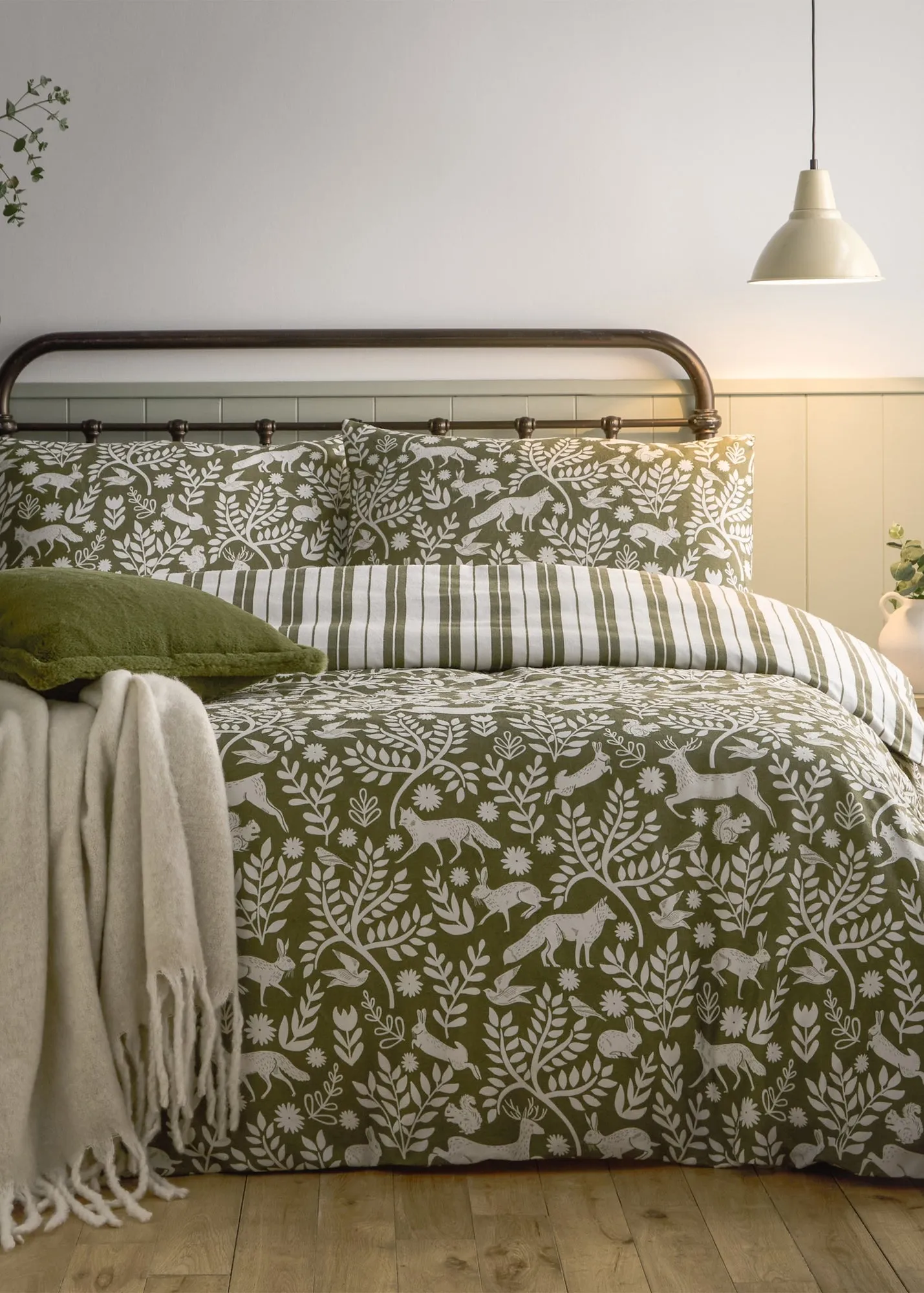 Skandi Woodlands Single Duvet Set - Green, Brushed Cotton product