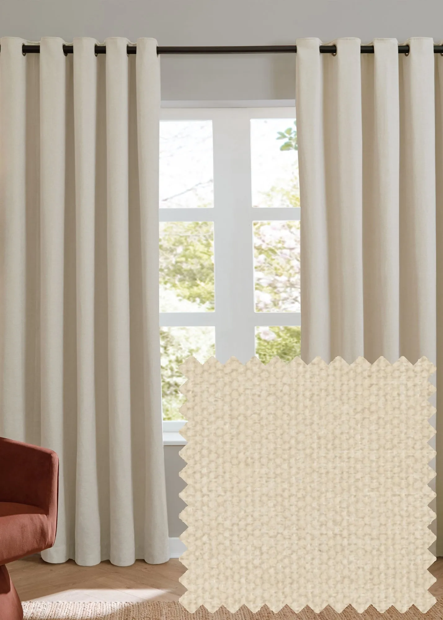 Soft Chenille Blackout Eyelet Curtain Pair - Beige product