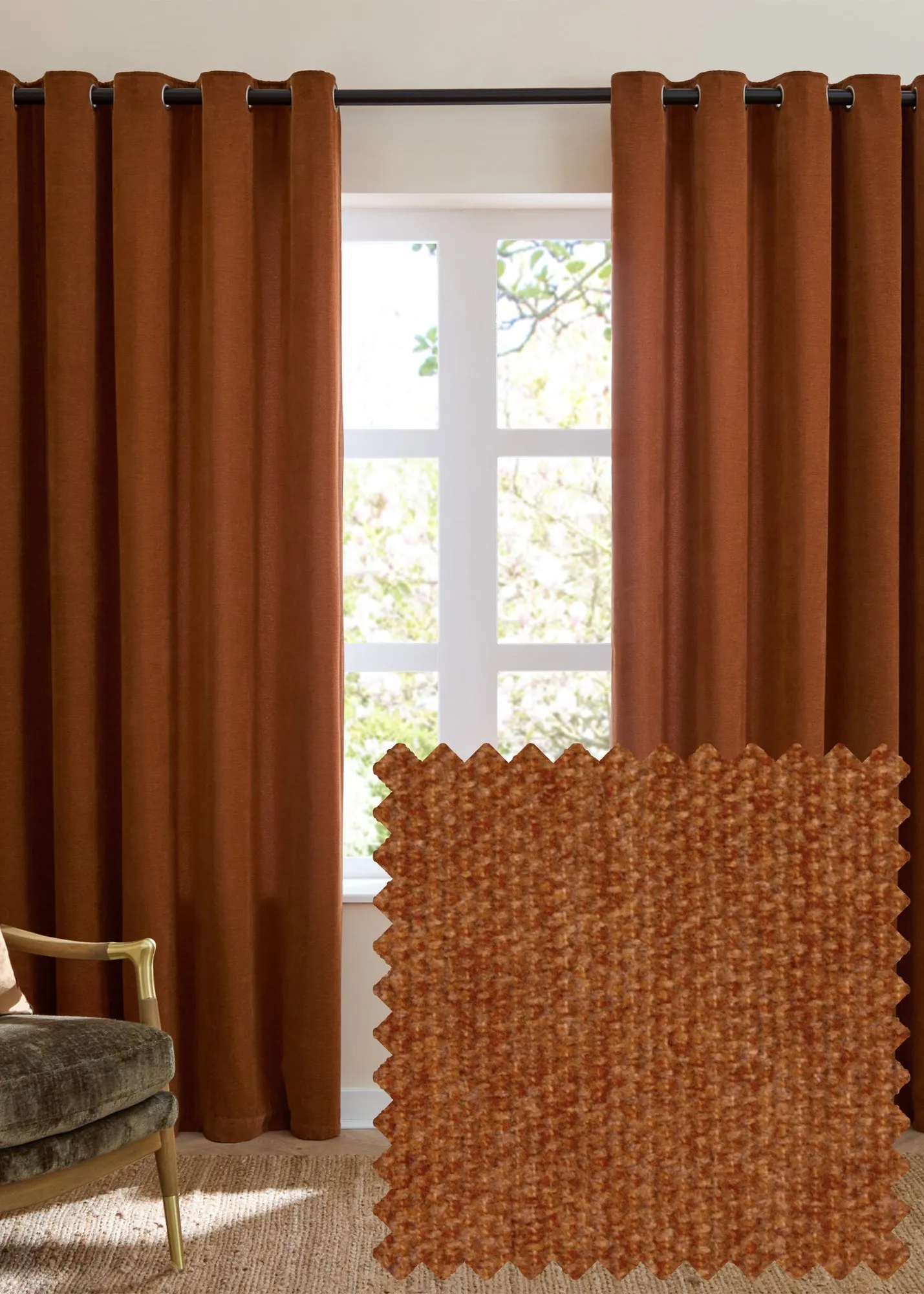 Soft Chenille Blackout Eyelet Curtain Pair - Brown, Polyester product