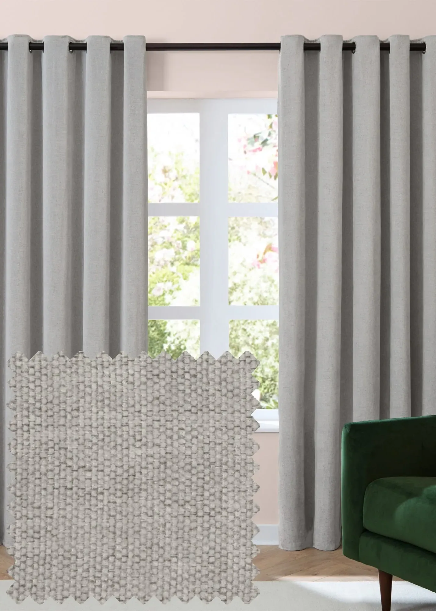 Soft Chenille Blackout Eyelet Curtain Pair - Grey, Polyester product