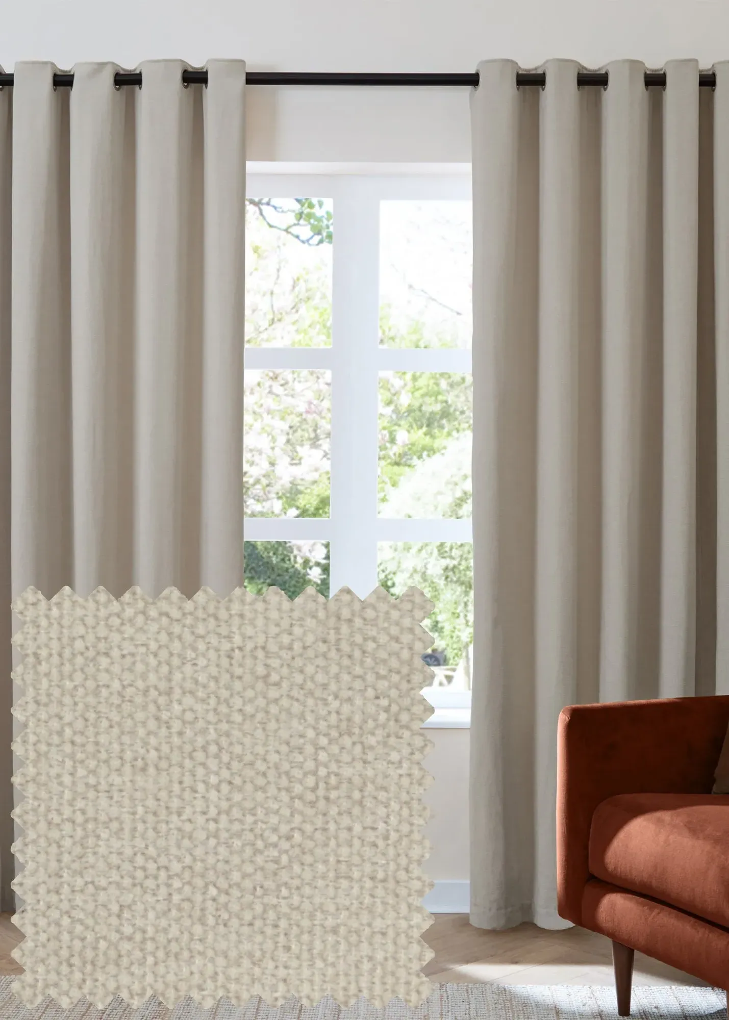 Soft Chenille Blackout Eyelet Curtain Pair - Natural, Chenille product