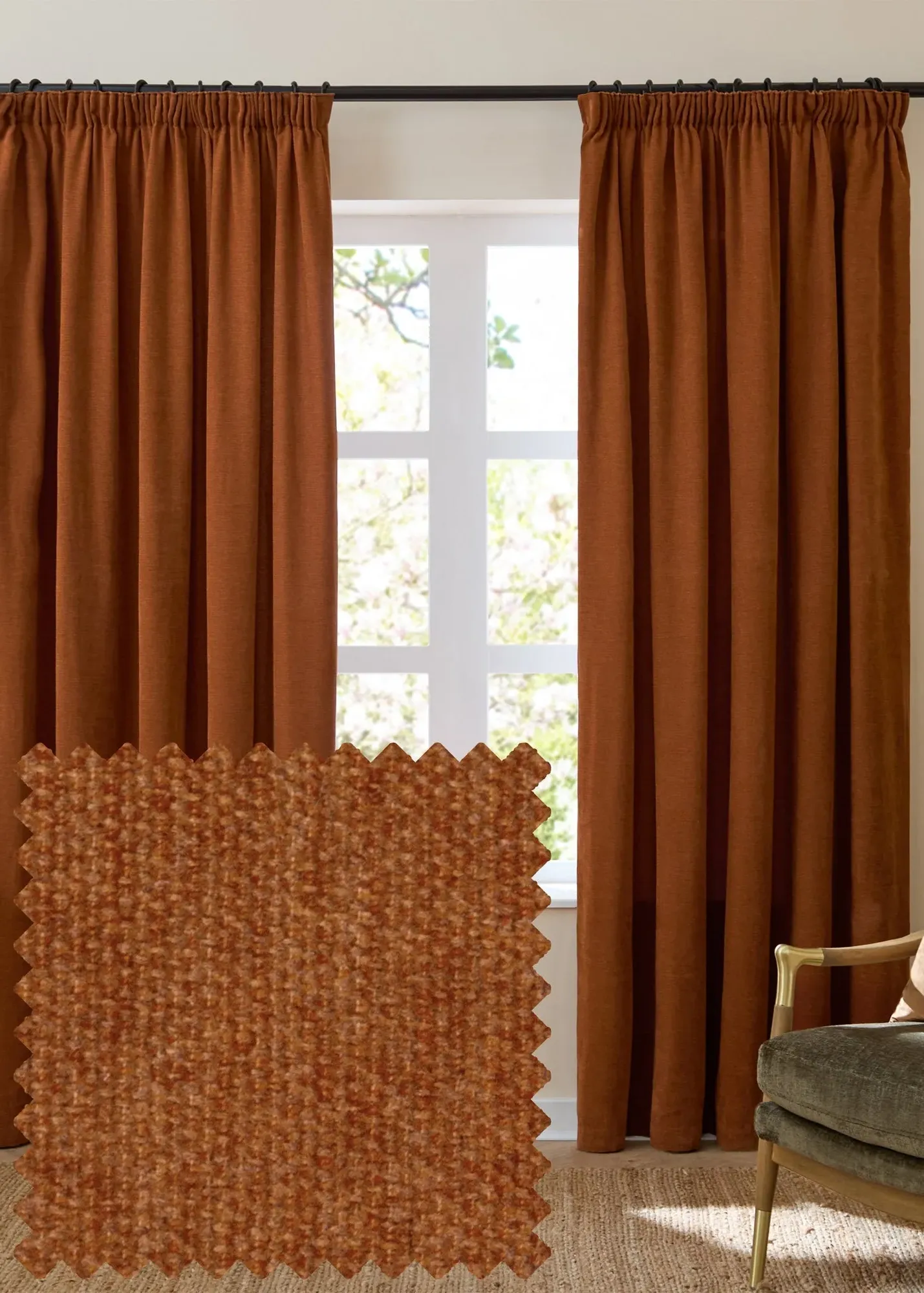 Soft Chenille Blackout Pencil Pleat Curtain Pair - Brown, Polyester product
