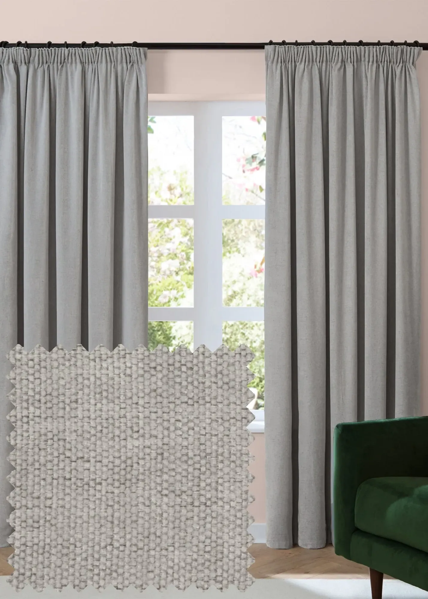 Soft Chenille Blackout Pencil Pleat Curtain Pair - Grey, Polyester product