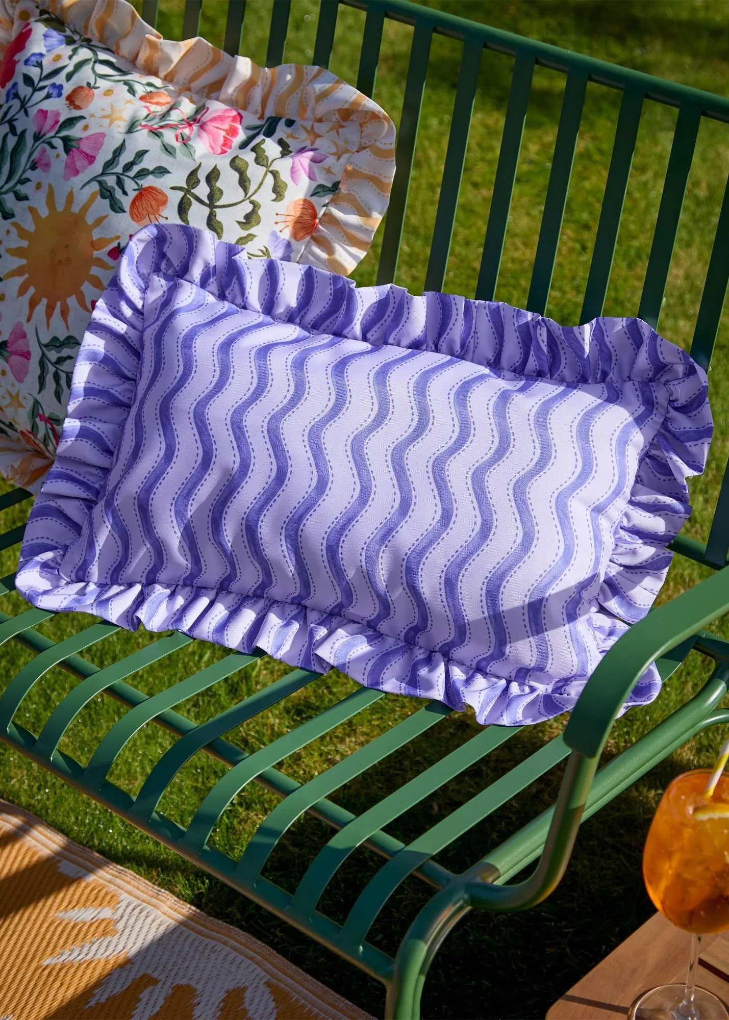 Summer Solstice Wiggly Stripe Outdoor Cushion - Blue, Polyester product