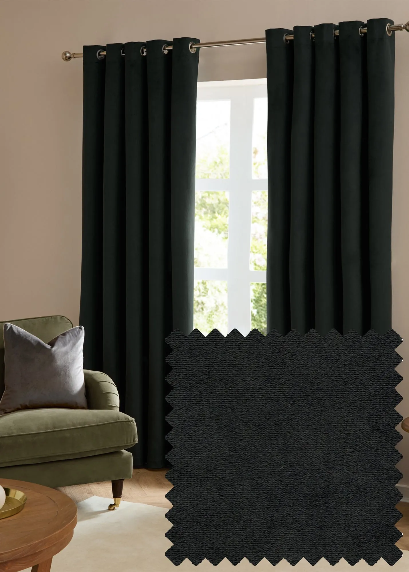 The Ultimate Velvet Room Darkening Eyelet Curtain Pair - Black product