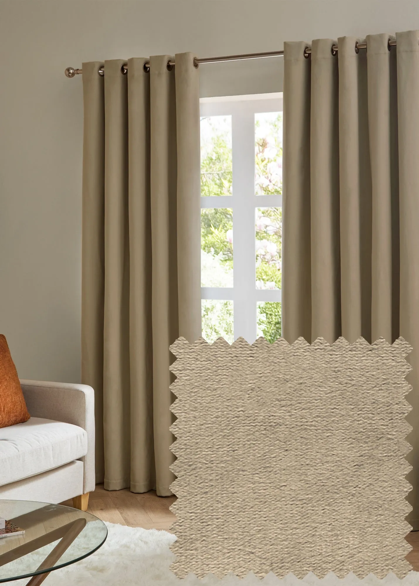 The Ultimate Velvet Room Darkening Eyelet Curtain Pair - Brown, Polyester product