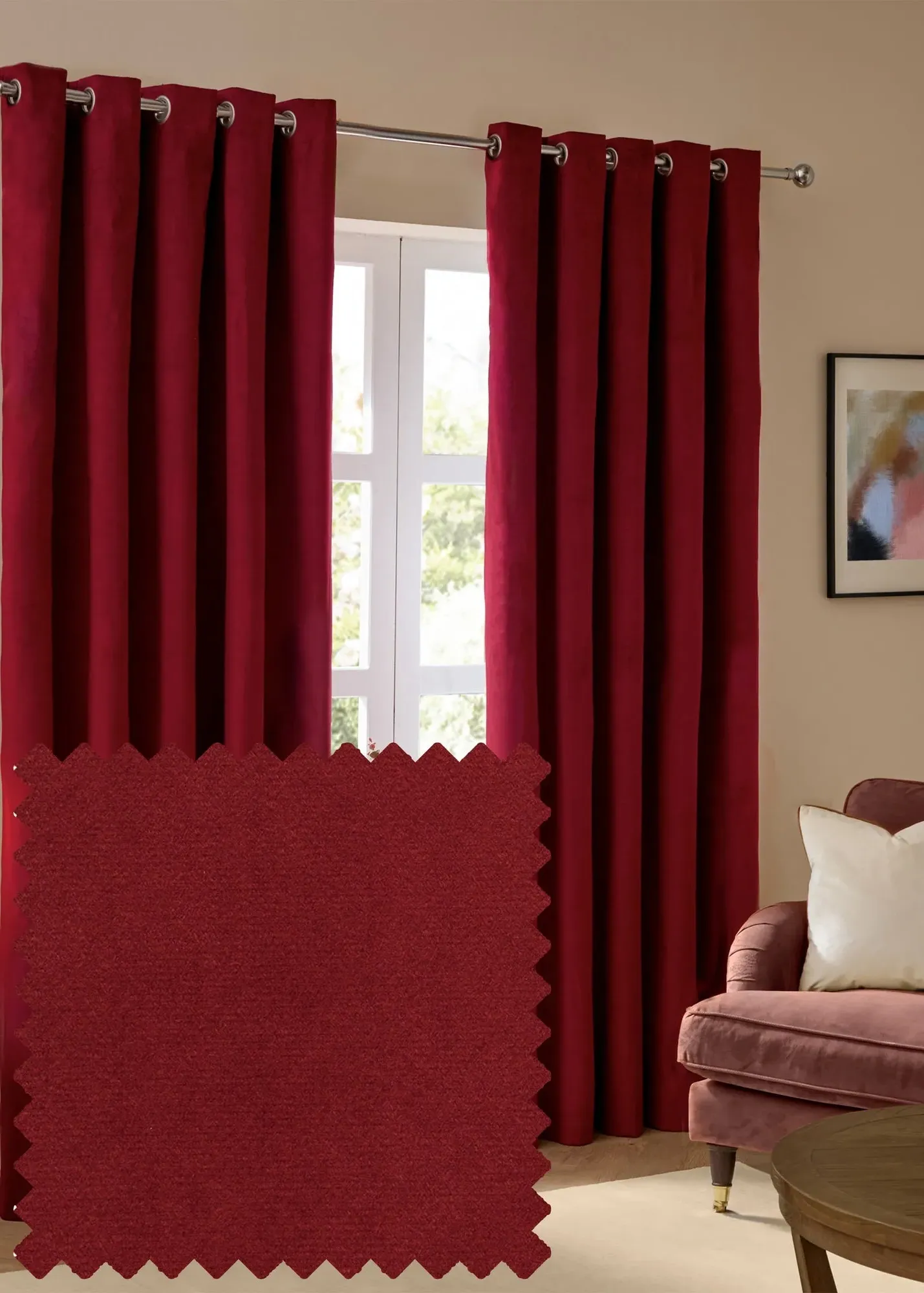 The Ultimate Velvet Room Darkening Eyelet Curtain Pair - Burgundy, Polyester product