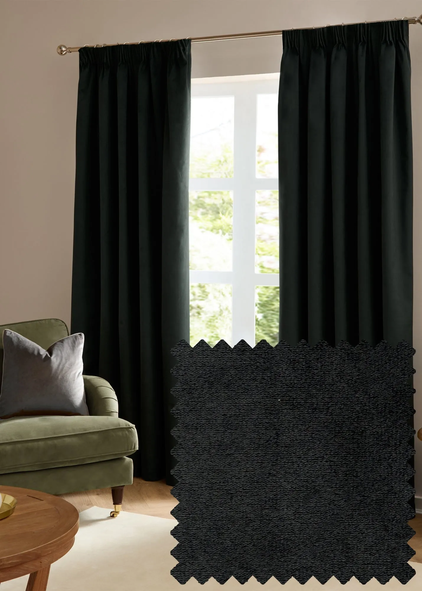 The Ultimate Velvet Room Darkening Pencil Pleat Curtain Pair - Black product