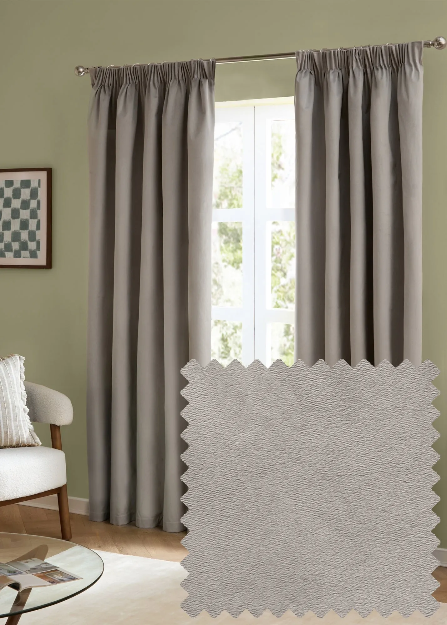 The Ultimate Velvet Room Darkening Pencil Pleat Curtain Pair - Silver, Polyester (46w x 54d) product