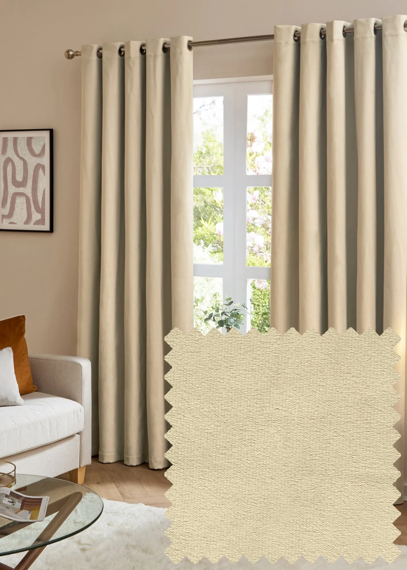 Ultimate Velvet Room Darkening Eyelet Curtain Pair - Natural, Polyester product